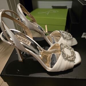 Badgley Mischka White Heels with Silver Embellishments